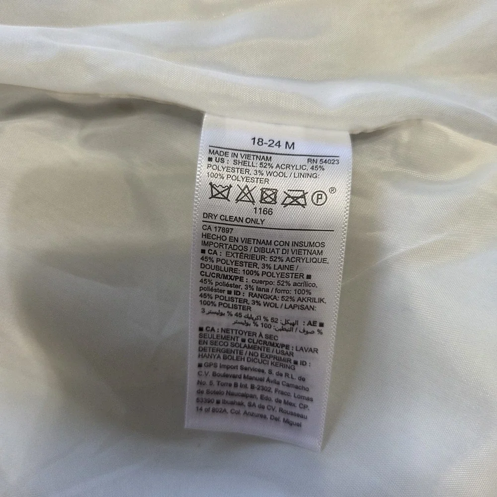 Old Navy Baby Girl‎ Coat 18-24 Month Grey Hooded Lined Wool Jacket NWT